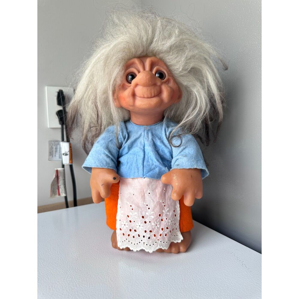 Vintage 1977 Thomas Dam Denmark Grandma Troll Doll 14" Large Norfin Original Out